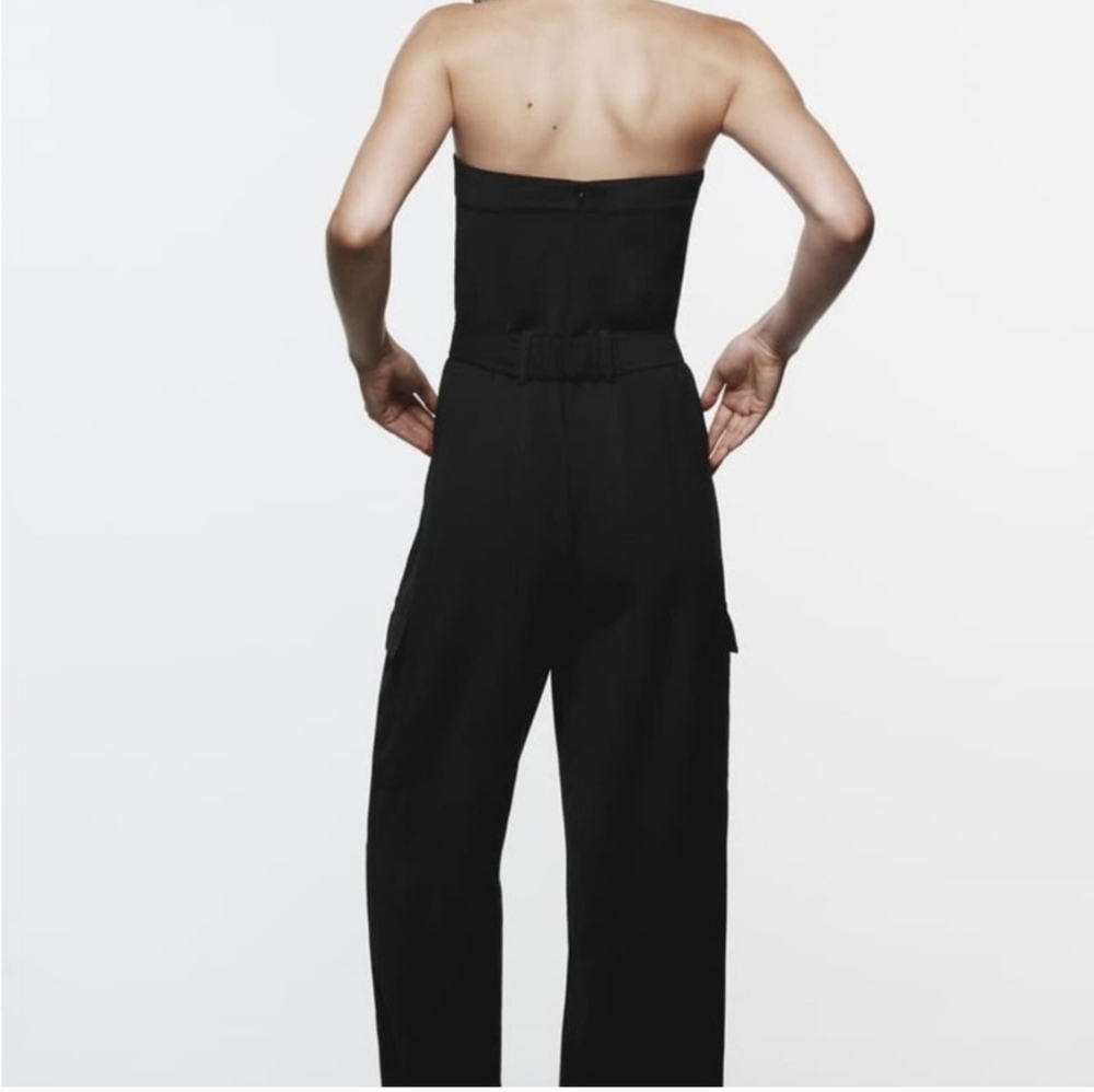 Zara Strapless Belted Cargo Jumpsuit NWT. Blogger's' FAVE - Picture 3 of 8